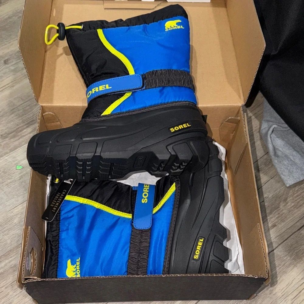Sorel Blue, Black & Yellow Kids Winter Boots